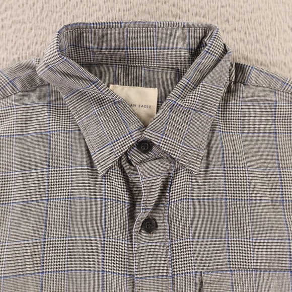 American Eagle Shirt Mens S Gray Prince of Wales Check‎ Button Up Long Sleeve - Picture 1 of 8